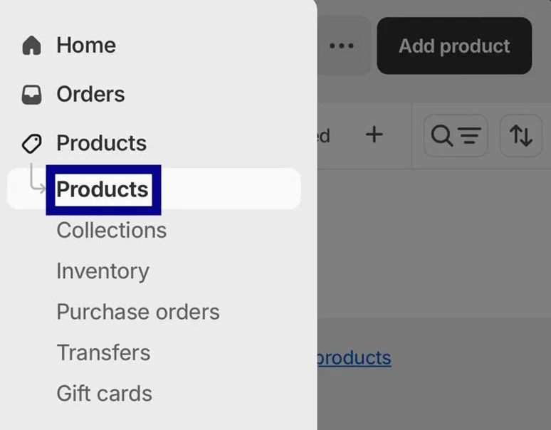 Select the Products section in your store Shopify 